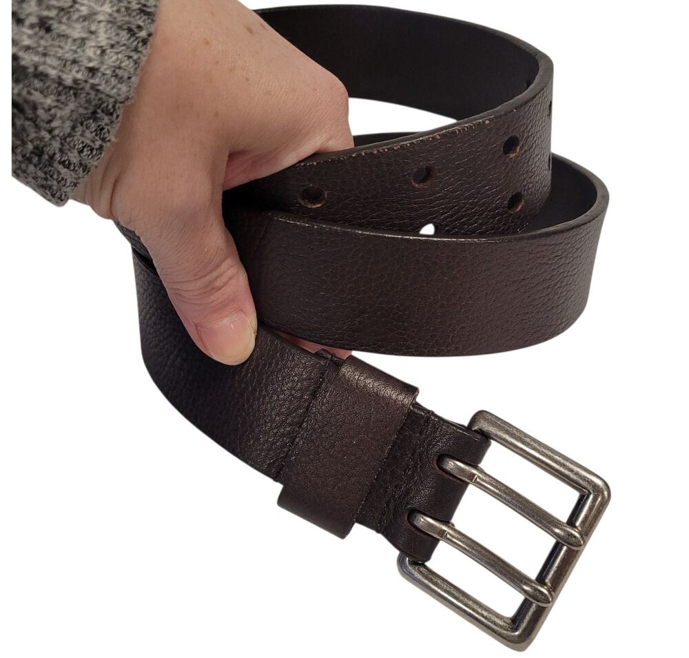 Relic Leather WMS Belt Brown Silver-tone Double Buckle 31" - 35" long Adjustable